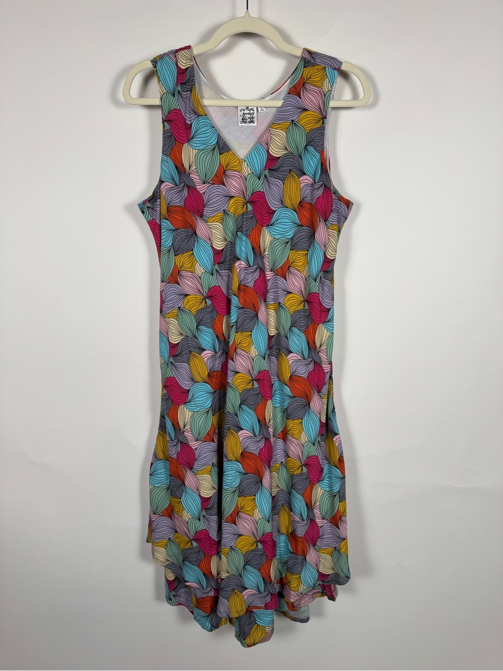 Parsley & Sage L Multicolor Midi Dress Boho Artsy Lagenlook Travel Eclectic Leaf